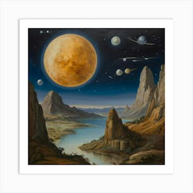 Moon And Planets Art Print