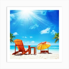 Relax Lounge Dream Ocean Beach Chair Idylli Holiday Rest Swim Shore Paradise Shoreline B (29) Art Print