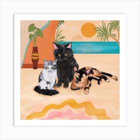 Three Cats On The Beach Art Print