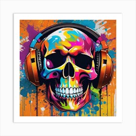 Skull With Headphones 68 Art Print