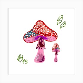 Mushrooms And Leaves Art Print