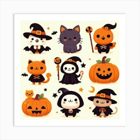 Halloween Cats - Cute Vector style Illustration Art Print