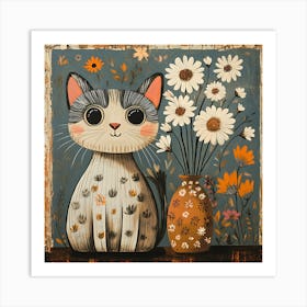 Cat With Flowers 23 Art Print