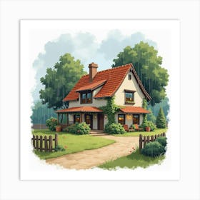 Watercolor Art Of A Cozy Inn In Bree During A Light Drizzle 1 Art Print