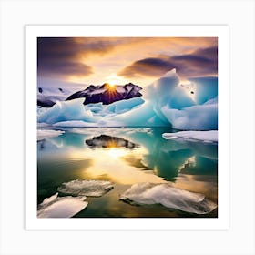 Icebergs At Sunset 33 Art Print