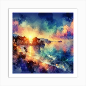 Watercolor Of Sunset Art Print