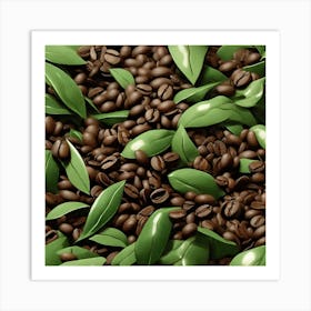 Coffee Beans And Leaves 1 Art Print