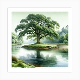 Tree By The Water Art Print