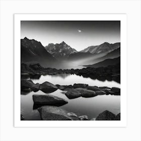 Black And White Mountain Landscape 2 Art Print