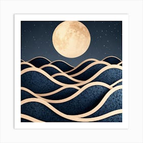 Moon And Waves 68 Art Print