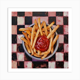 Fries & Ketchup Checkerboard Background 3 Art Print