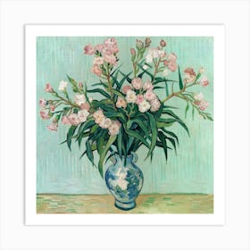 Pink Flowers In Vase Oleanders Vincent Van Gogh Art Print