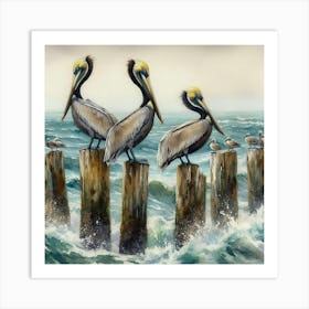 Pelicans At The Beach Art Print