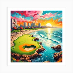 Golf Hole By The Beach Basking In Sunlit Splendor 1 Art Print