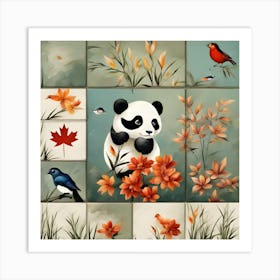 Panda Bear And Birds 1 Art Print