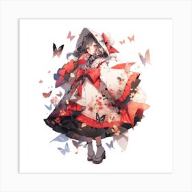 Anime Girl With Butterflies Art Print