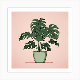 Monstera Plant, A Potted Monstera Plant With Soft Pink Leaves Set Against 3 Art Print