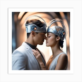 Couple In Futuristic Hats Art Print