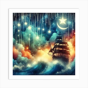 Ship In The Night Sky Art Print