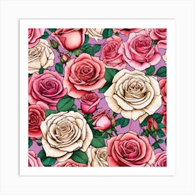 Roses Seamless Pattern 22 Art Print