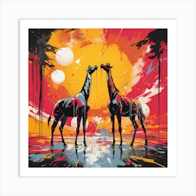 Giraffes At Sunset Art Print