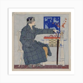 Young Woman Sitting Beside Table Holding Umbrella, Edward Penfield Art Print