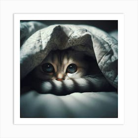 Cat Peeking Out From Under Blanket 1 Art Print