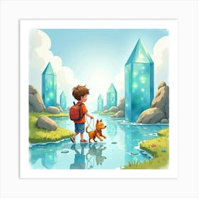 Boy And A Cat Art Print