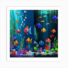 Grupo De Peceras Con Peces De Colores Variados Art Print