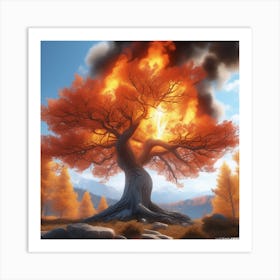 Tree Fire Ultra Realistic Art Print