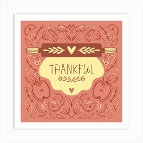 Thankful Rolling Pin Pink Square Illustrated  Art Print