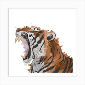 Roaring Tiger White Square Art Print
