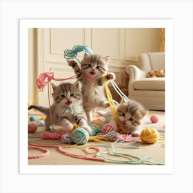 Adorable kittens playing together in a cozy room 2 Art Print