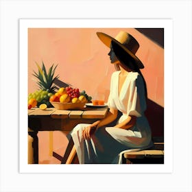 Woman Sitting At Table With Fruit Art Print