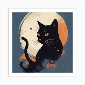 Black Cat On The Moon Art Print