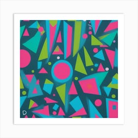 Vibrant Retro Geometric Shapes In Bright Blue Pink And 3 Art Print