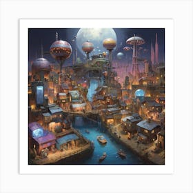 City Under The Moon Art Print