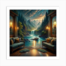 Waterfall Painting Art Print