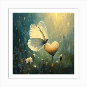 Butterfly Resting on Heart Flower 11 Art Print