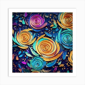 Abstract Roses On A Blue Background Art Print