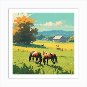 Horses Grazing In A Field 5 Art Print