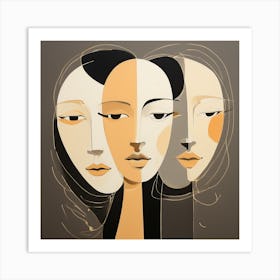 Abstract Faces, Clean Pencil Lines art, Nude Color Shades, Emotions of Life, vector art, Simple frames of fillings, good-looking image 1 3 Art Print