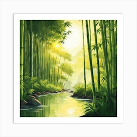 A Stream In A Bamboo Forest At Sun Rise Square Composition 210 Art Print