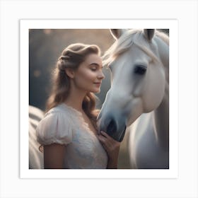 Girl And A Horse 10 Art Print