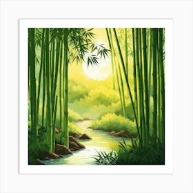 A Stream In A Bamboo Forest At Sun Rise Square Composition 150 Art Print