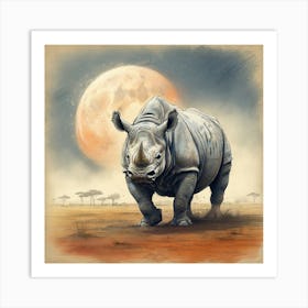 Rhino In The Savannah Art Print