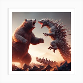 Godzilla Vs Bear 1 Art Print