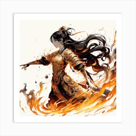 Chinese Girl In Fire Art Print