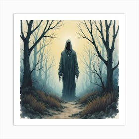 Horror Figure In A Watercolor Haunted Landscape 1 Art Print