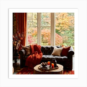 Autumn Living Room Embracing The Essence Of Comfort With A Palette Of Warm Oranges Reds And Golds (6) Art Print